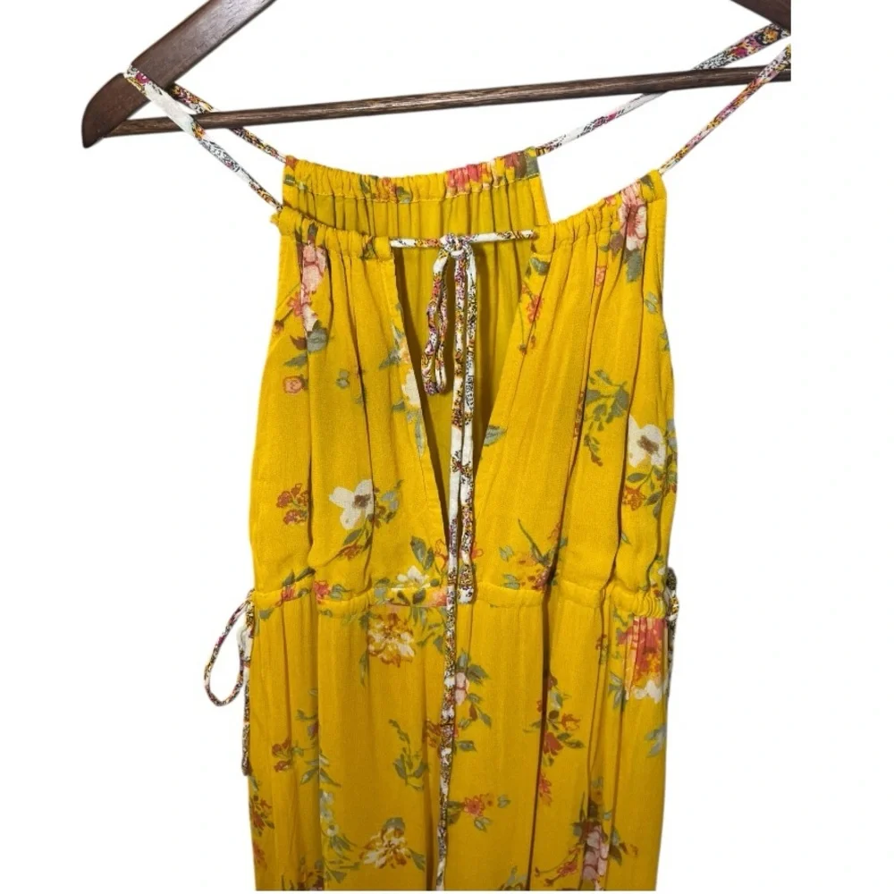 Free People Georgia Floral Golden Yellow Wide Leg Jumpsuit Size Large - Picture 9 of 16